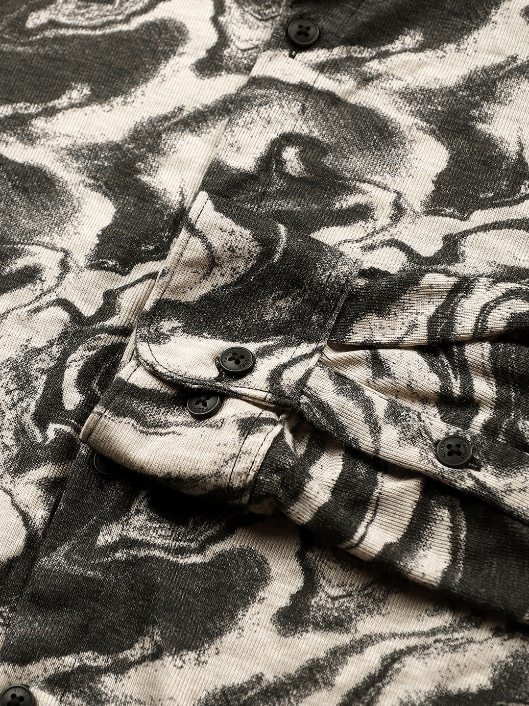 Men Charcoal Black Fluid-Marble Textured Shirt