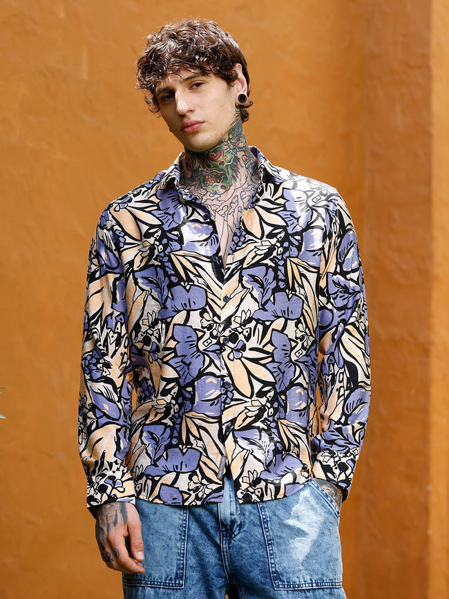 Men Blended Fabric Regular Floral Shirt