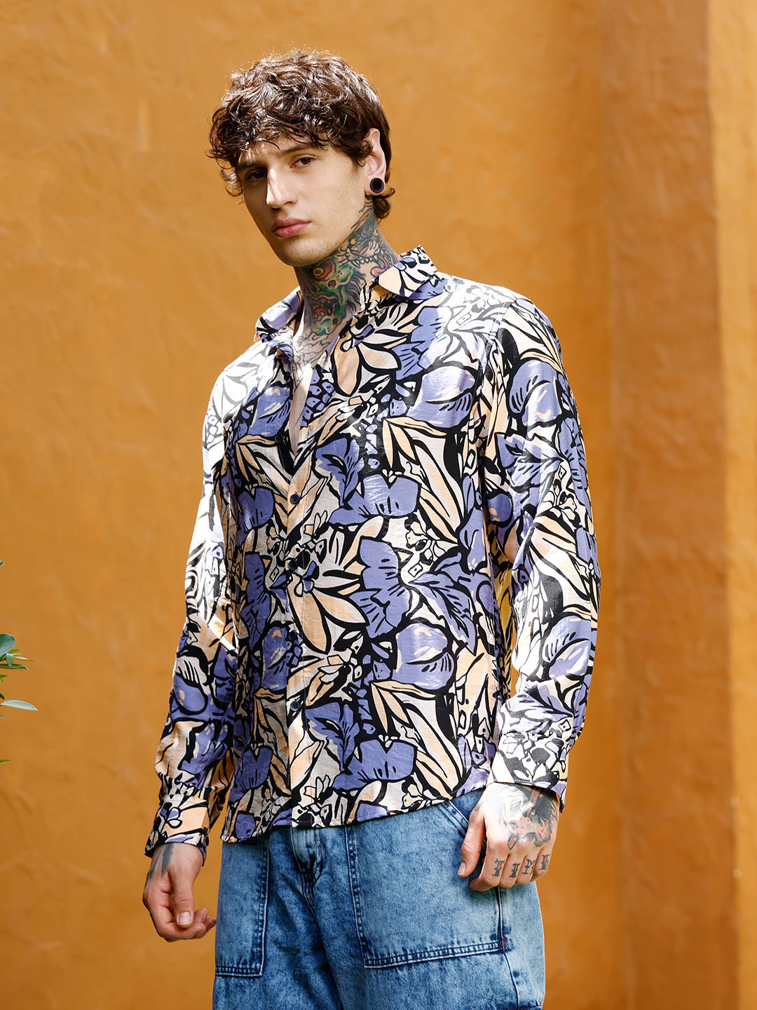 Men Blended Fabric Regular Floral Shirt