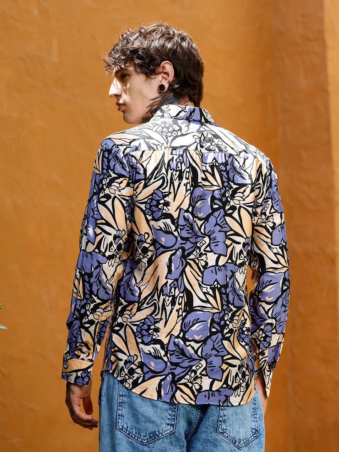 Men Blended Fabric Regular Floral Shirt