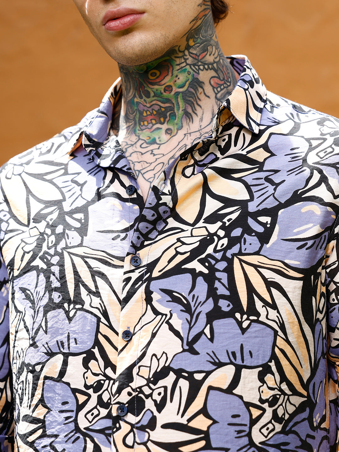 Men Blended Fabric Regular Floral Shirt