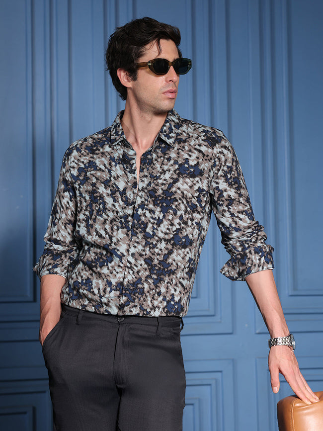 Men Nylon Blend Regular Abstract Shirt