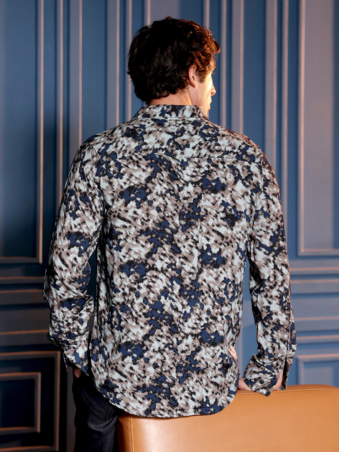 Men Nylon Blend Regular Abstract Shirt
