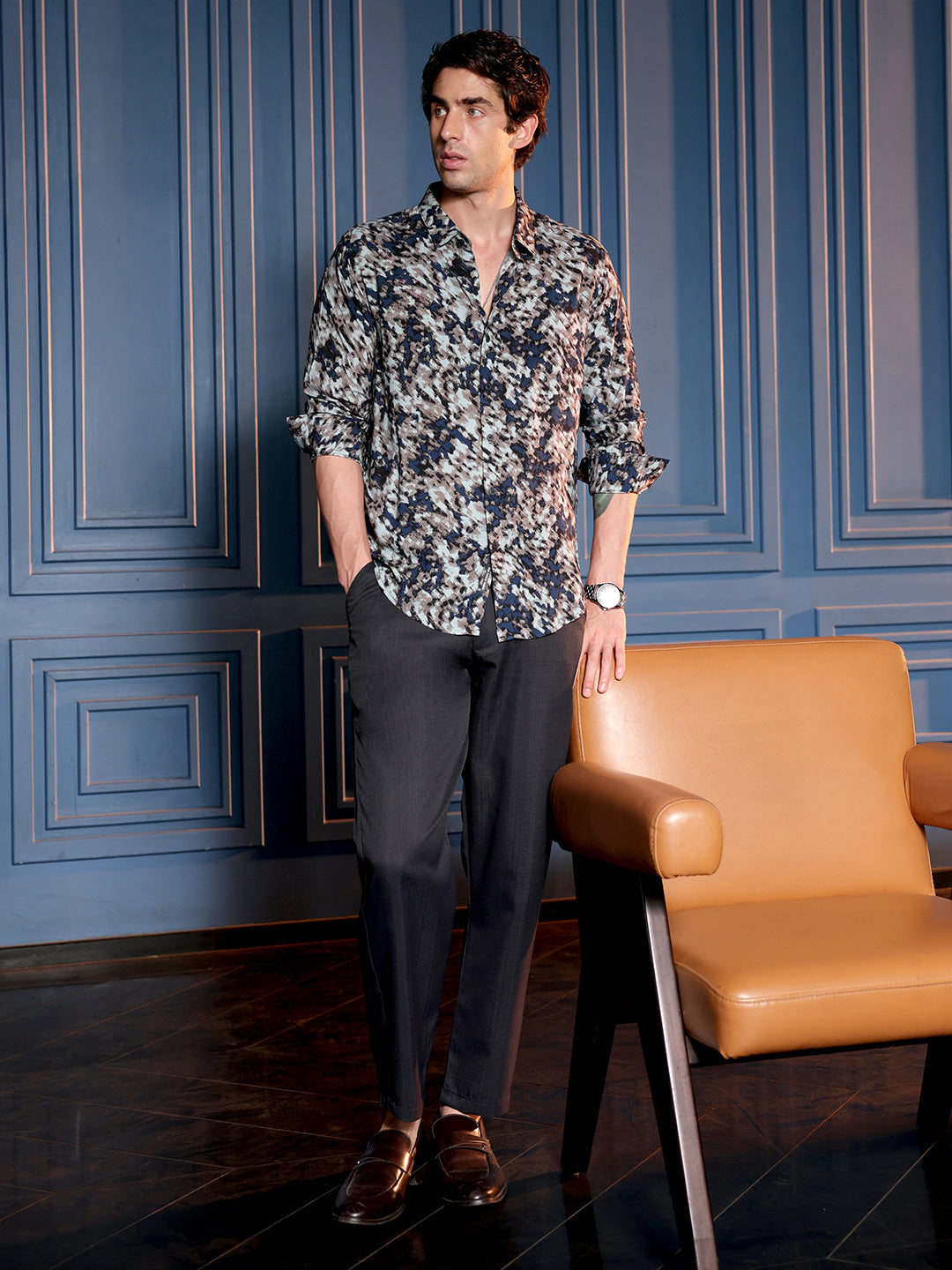 Men Nylon Blend Regular Abstract Shirt