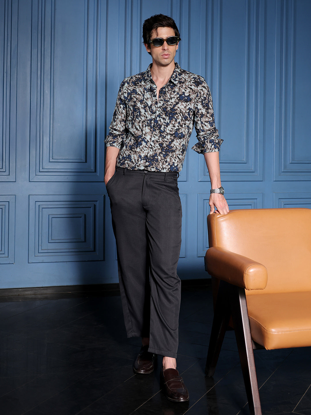 Men Nylon Blend Regular Abstract Shirt