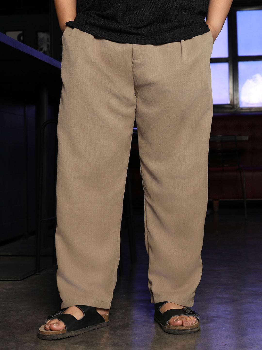 Men Khaki Brown Tailored Linen-Blend Trousers