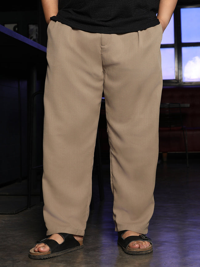 Men Khaki Brown Tailored Linen-Blend Trousers