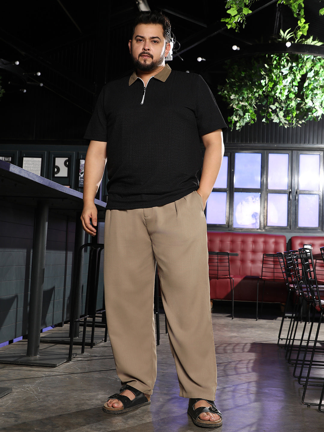 Men Khaki Brown Tailored Linen-Blend Trousers