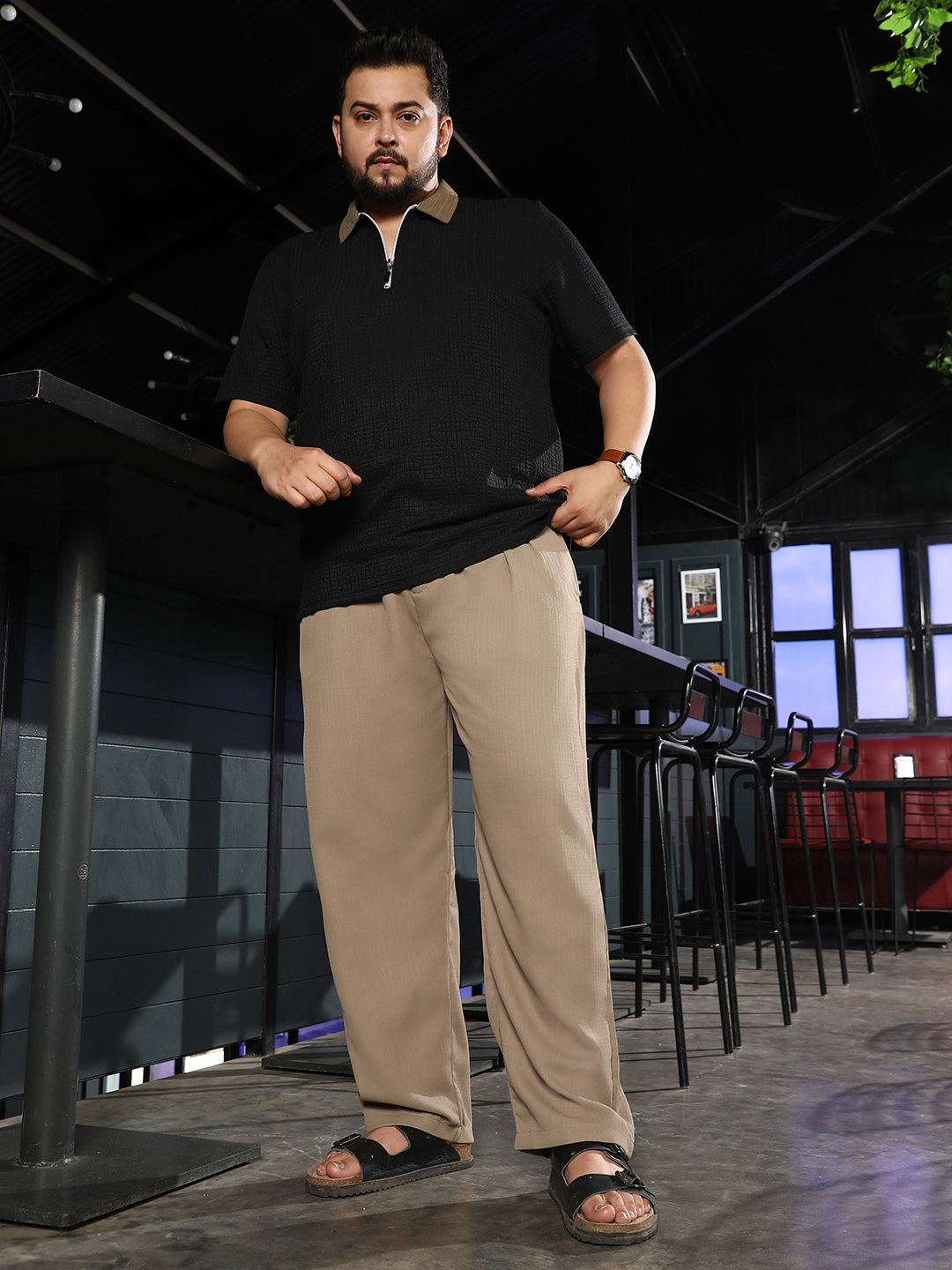 Men Khaki Brown Tailored Linen-Blend Trousers