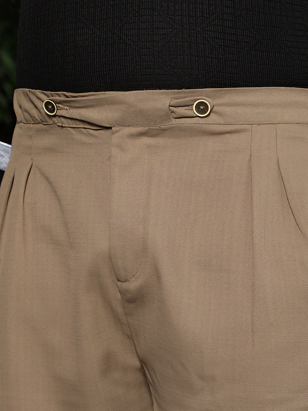 Men Khaki Brown Tailored Linen-Blend Trousers