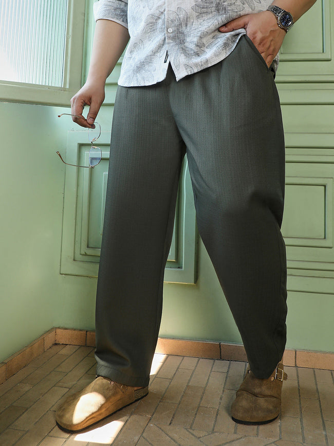 Men Olive Mid-Rise Relaxed Fit Trouser