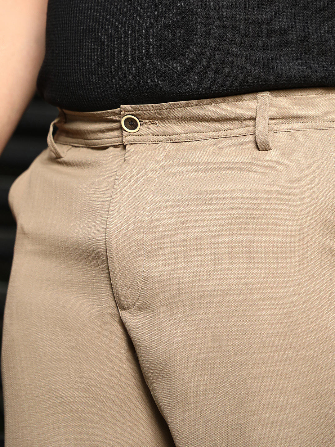 Men Sand Beige Tailored-Chinotrousers
