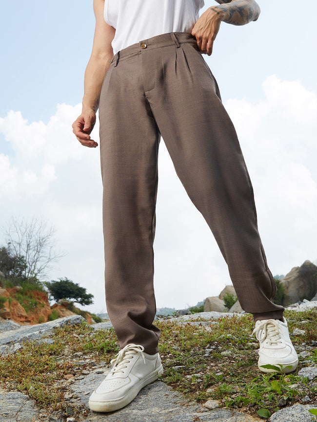 Men Ash Brown Korean Tailored Trousers