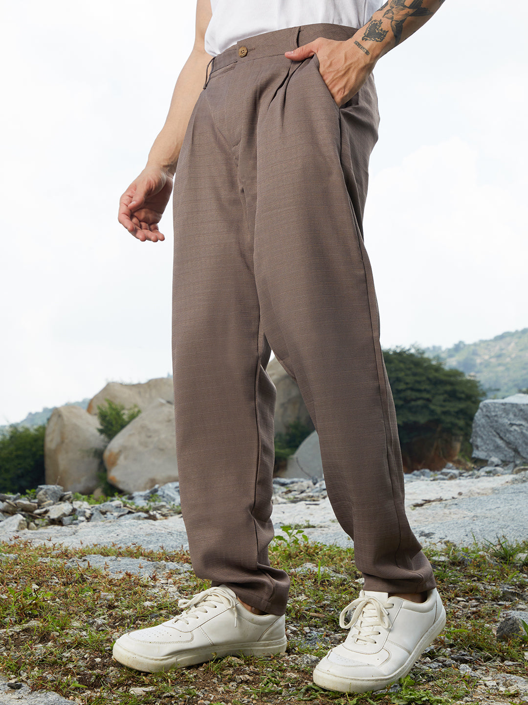 Men Ash Brown Korean Tailored Trousers