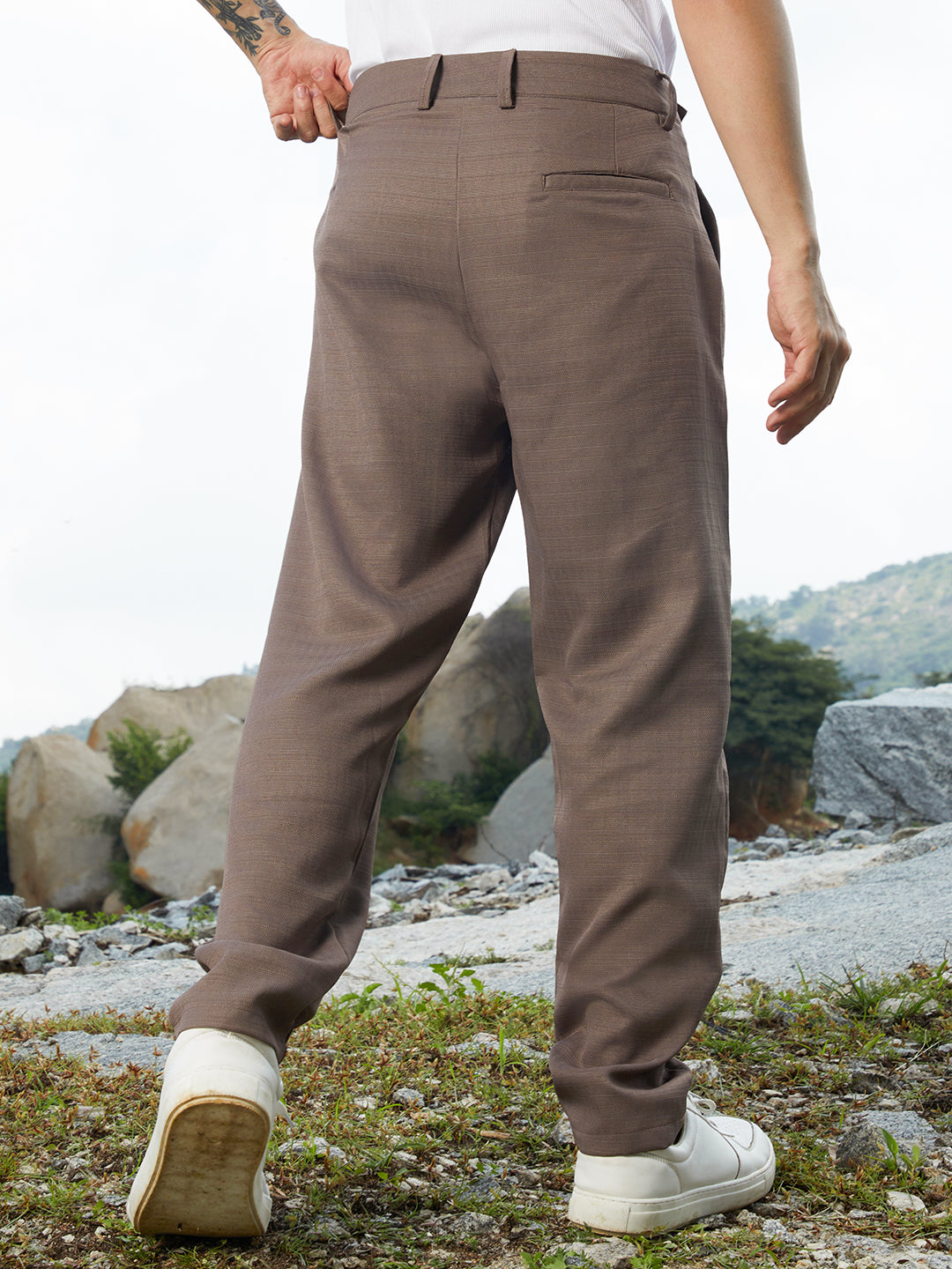 Men Ash Brown Korean Tailored Trousers