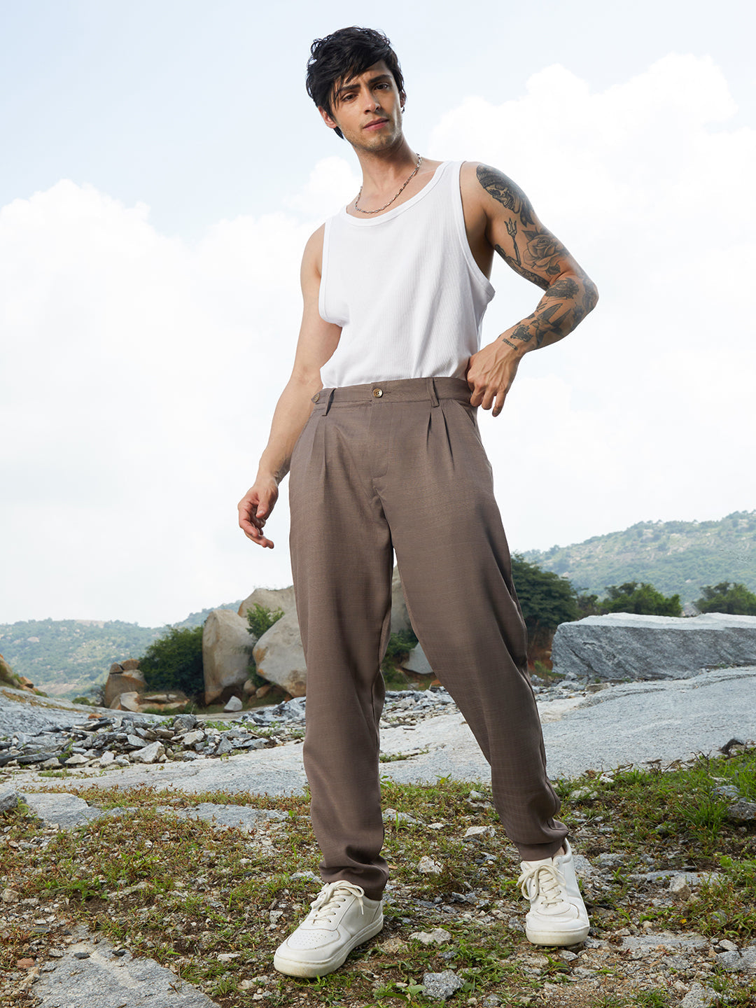 Men Ash Brown Korean Tailored Trousers