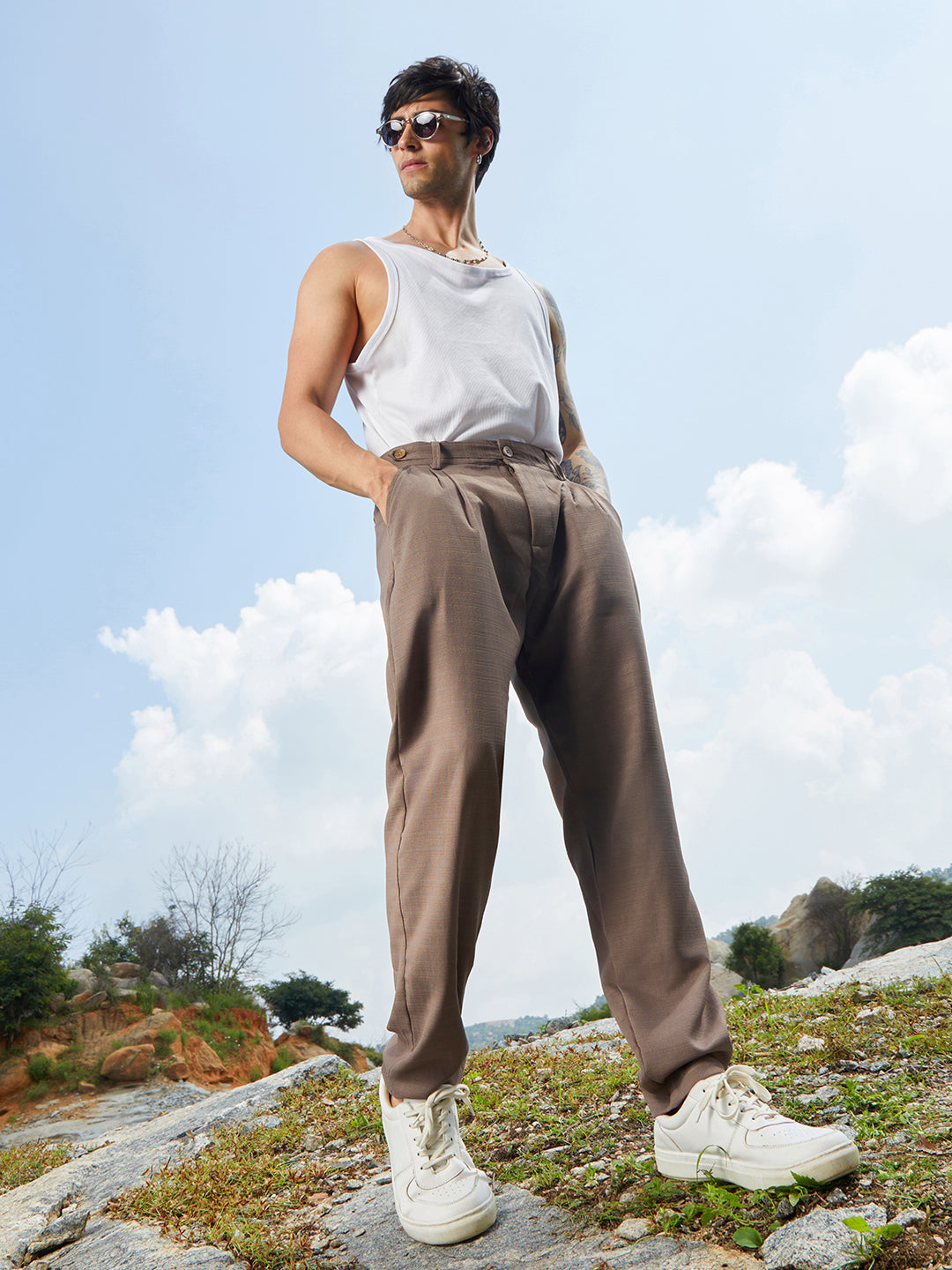 Men Ash Brown Korean Tailored Trousers