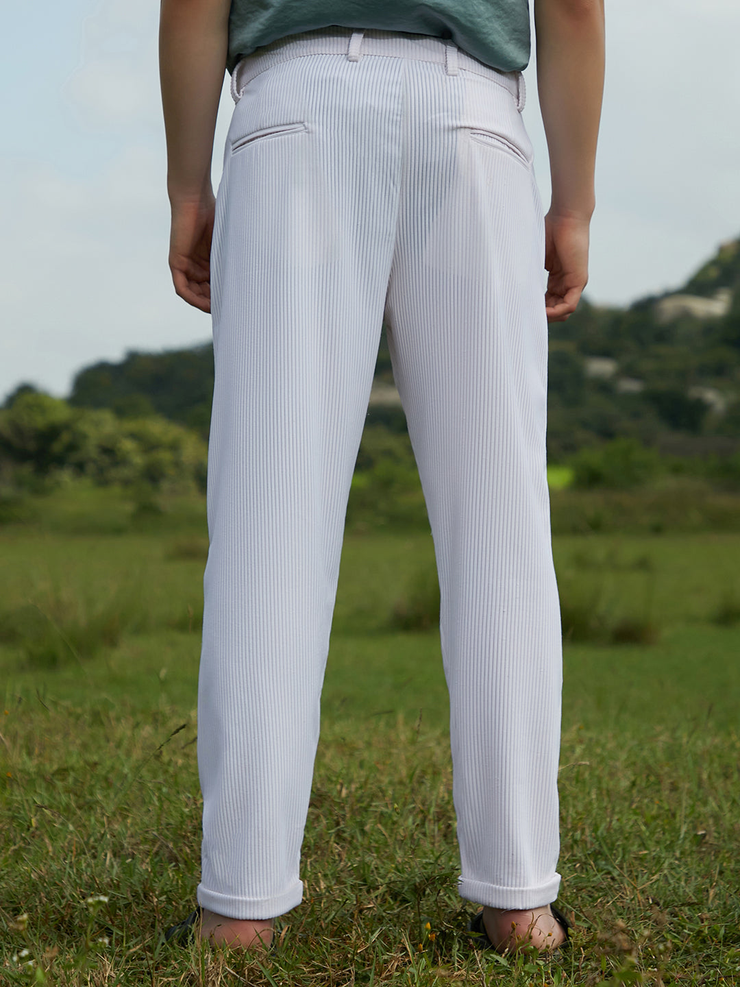 Men Daisy White Corduroy Tailored Trousers