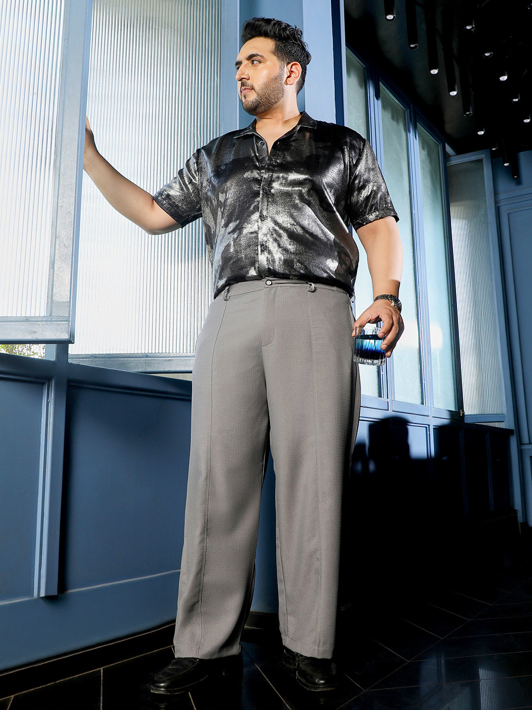 Men Grey Mid-Rise Relaxed Fit Trouser