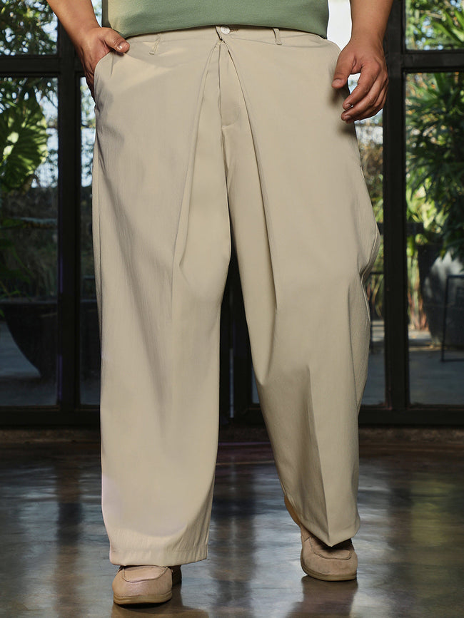 Men Beige Mid-Rise Wide Leg Trouser