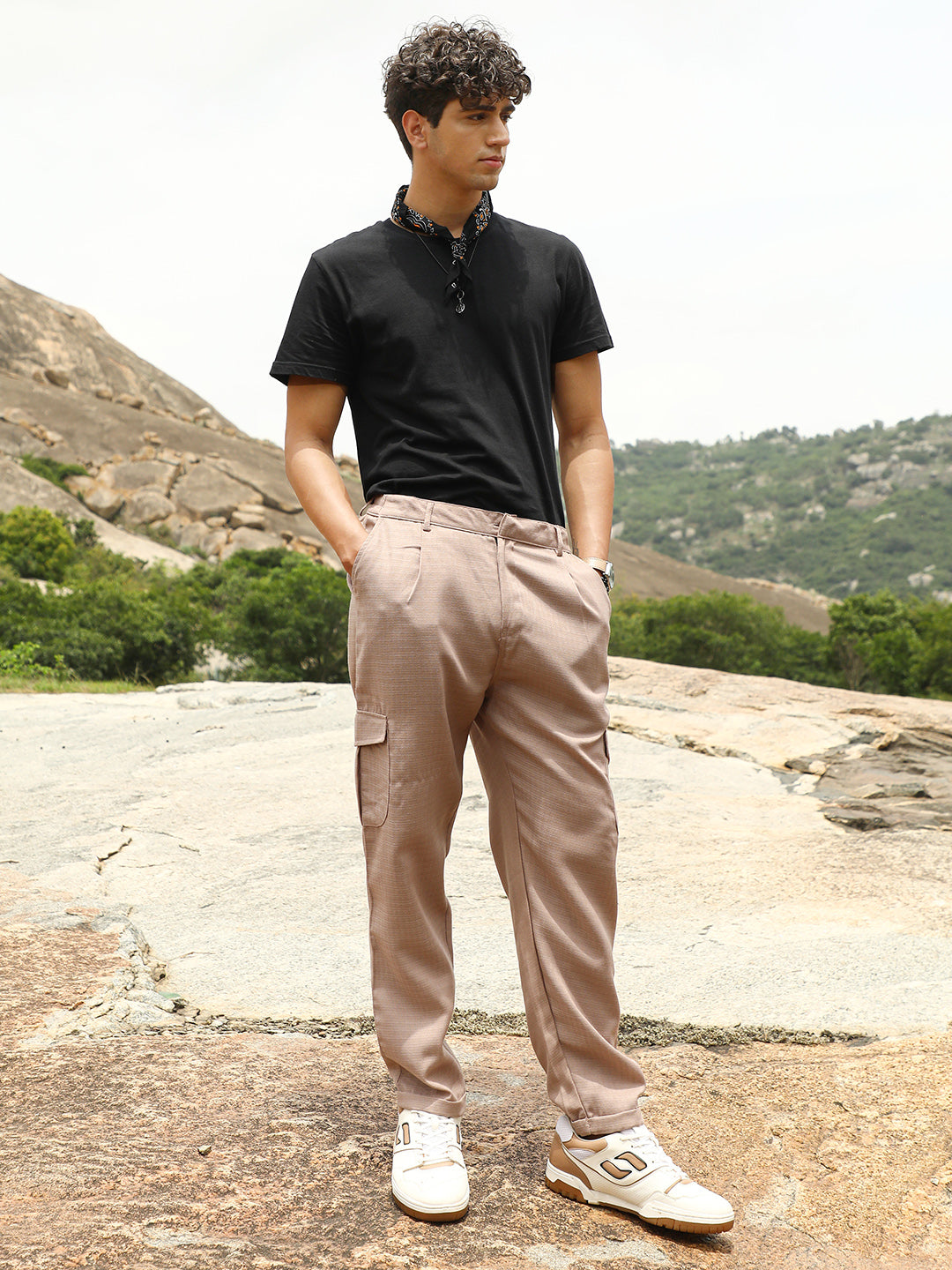 Men Light Weight Sand Beige Utility Relaxed-Chino Trousers