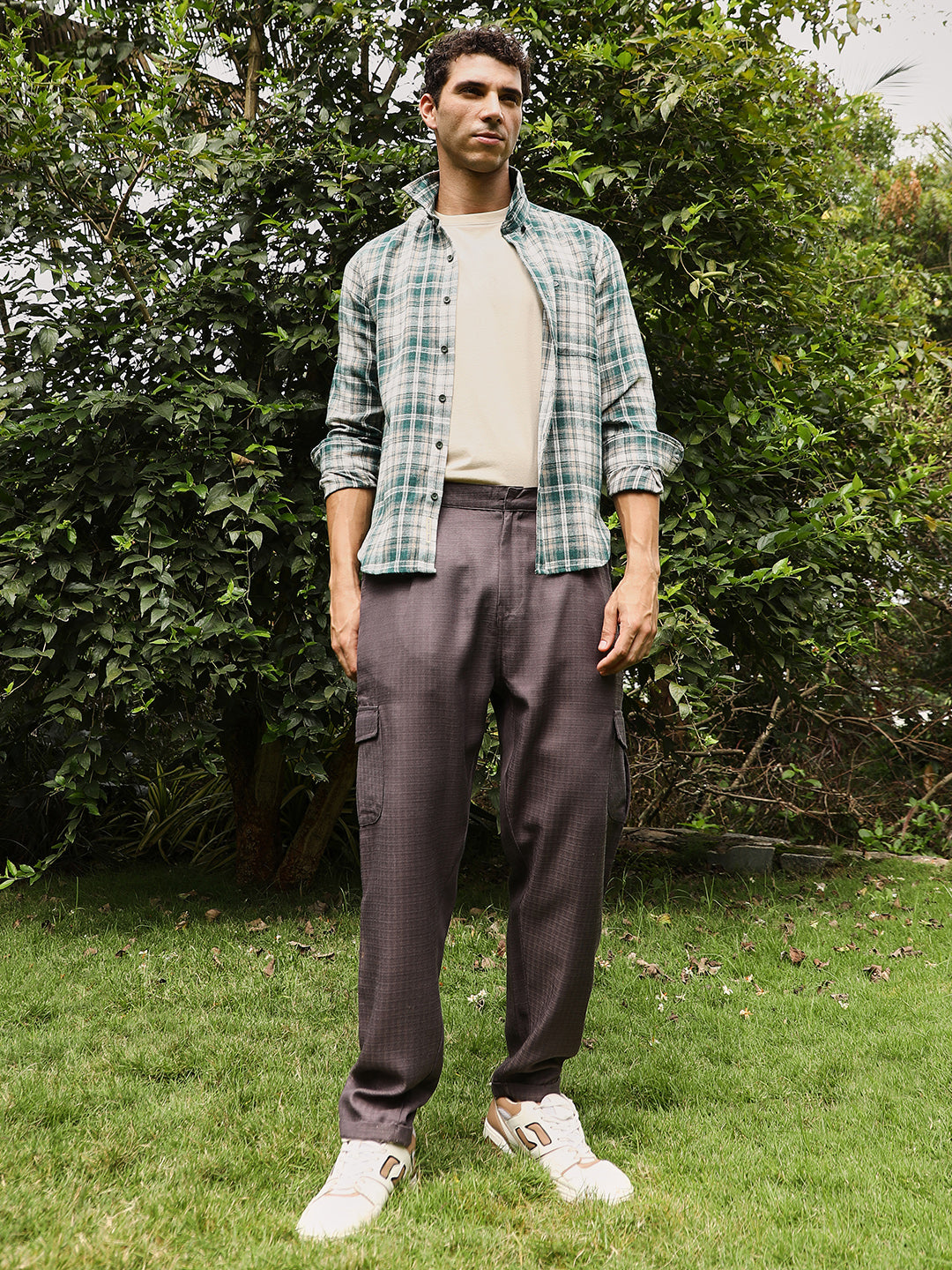 Men Coffee Brown Pleated Utility-Tapered Trousers