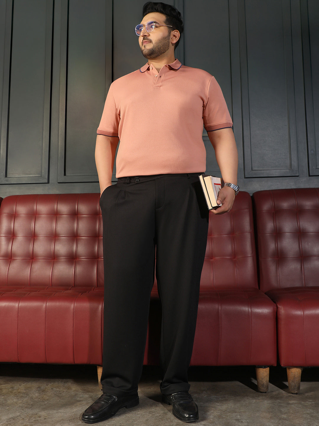 Men Black Mid-Rise Relaxed Fit Trouser