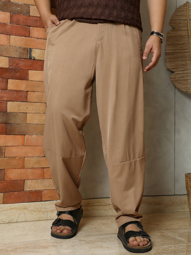 Men Desert Beige Panelled Chino Trousers