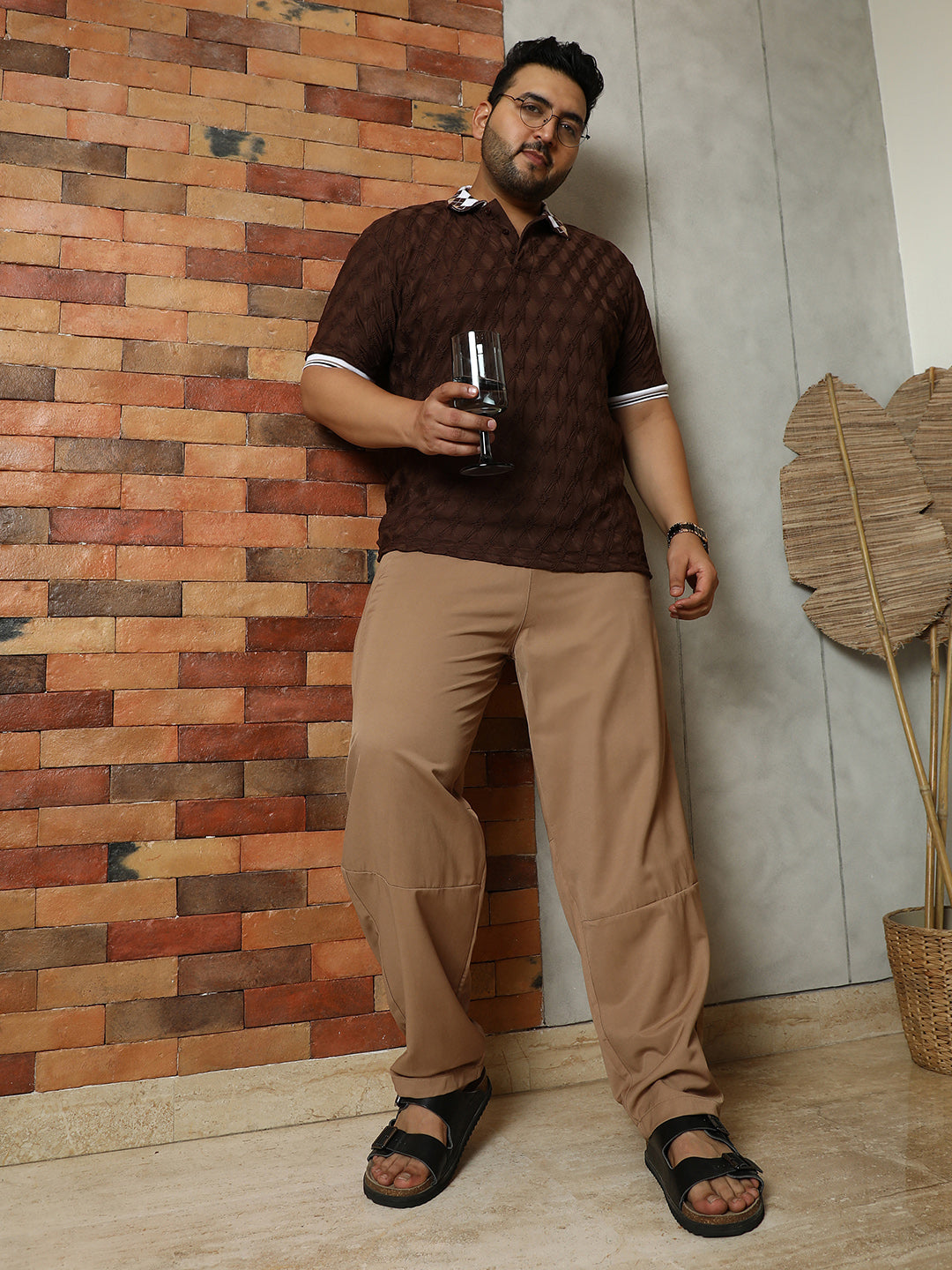 Men Desert Beige Panelled Chino Trousers