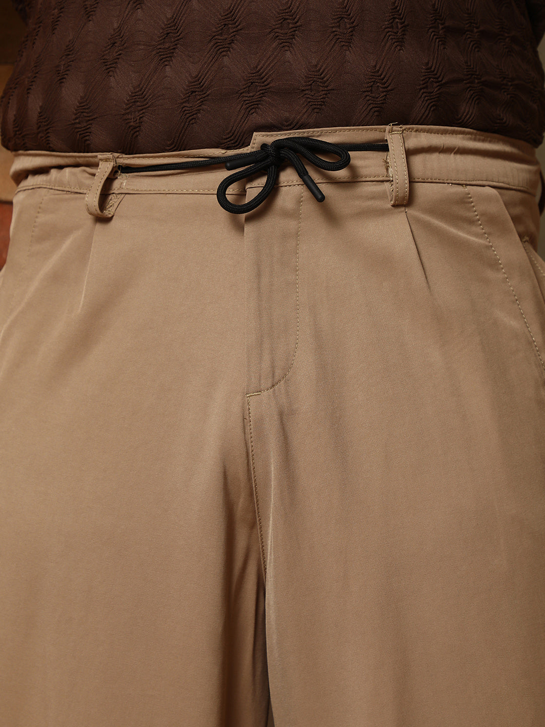 Men Desert Beige Panelled Chino Trousers
