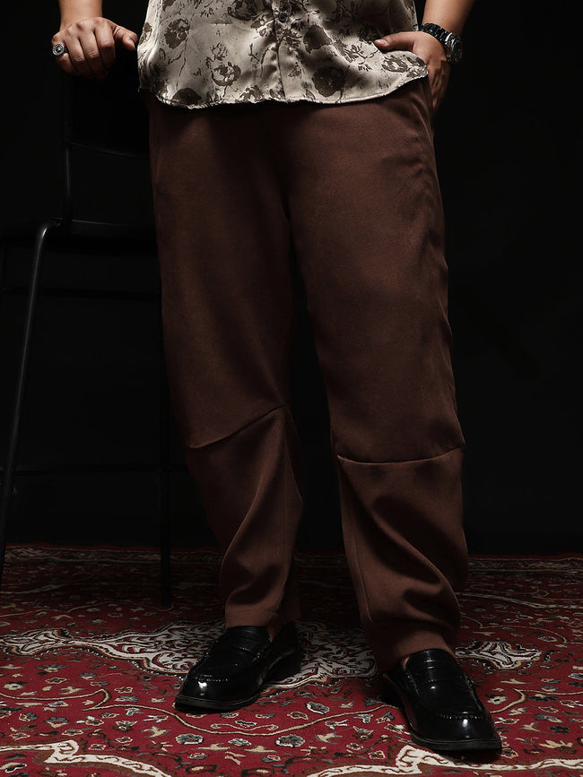 Men Chocolate Brown Panelled Chino Trousers