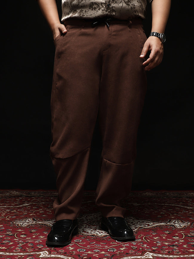Men Chocolate Brown Panelled Chino Trousers