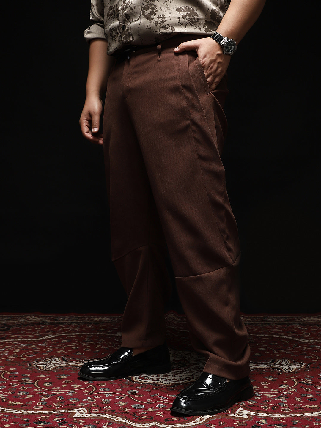 Men Chocolate Brown Panelled Chino Trousers