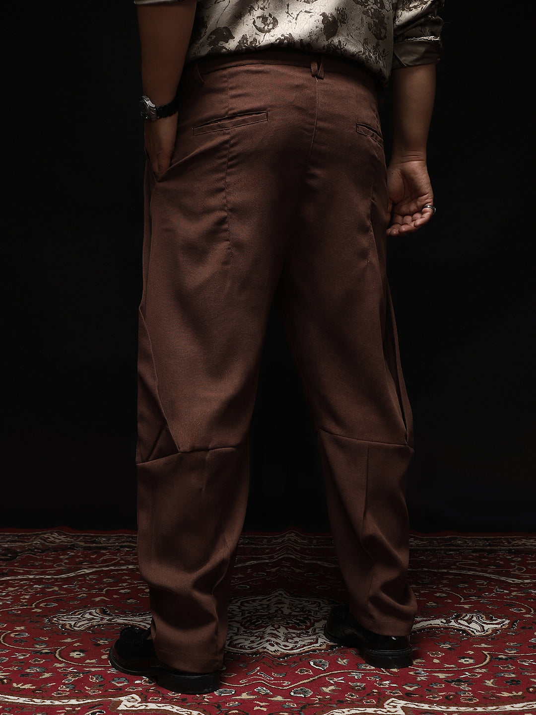 Men Chocolate Brown Panelled Chino Trousers