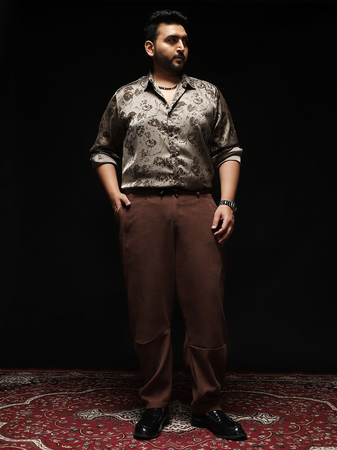 Men Chocolate Brown Panelled Chino Trousers