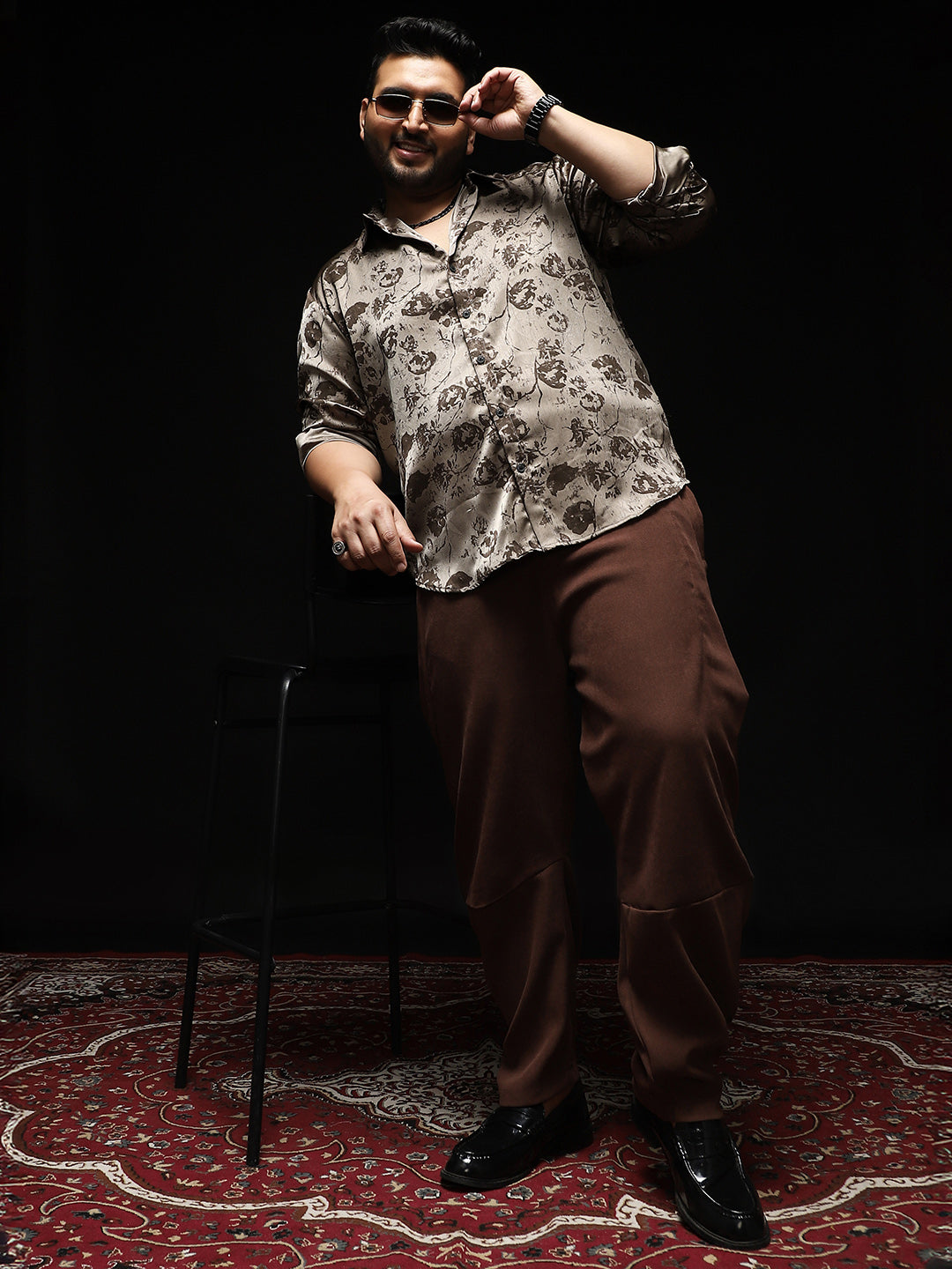 Men Chocolate Brown Panelled Chino Trousers