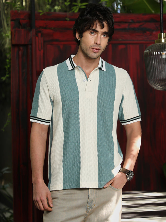 Men Icy Blue Awning-Jacquard Polo T-Shirt