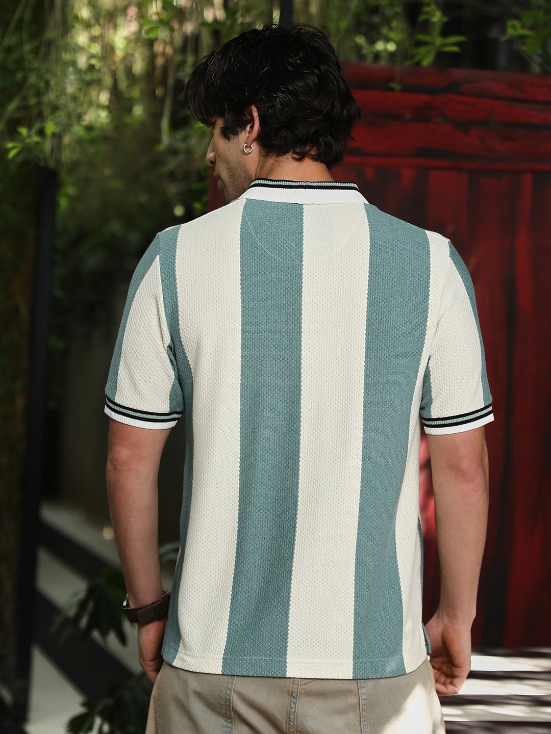 Men Icy Blue Awning-Jacquard Polo T-Shirt