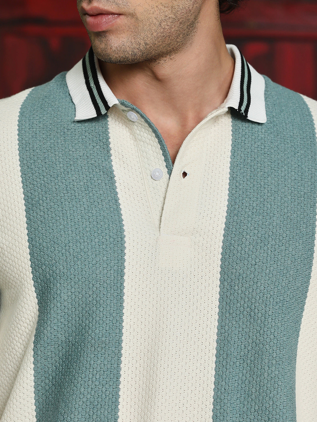 Men Icy Blue Awning-Jacquard Polo T-Shirt
