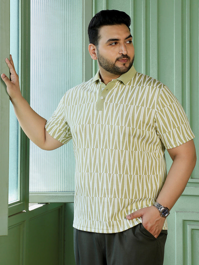 Men Sage Green Geometric T-Shirt