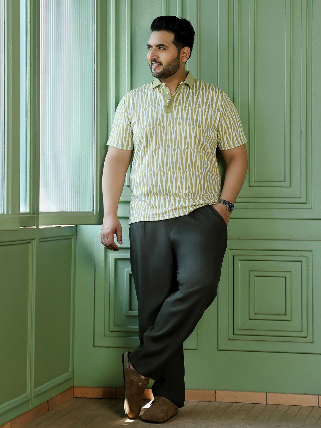 Men Sage Green Geometric T-Shirt