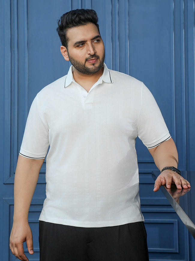 Men White Self Design T-Shirt