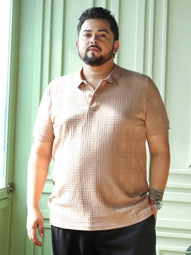 Men Buff Beige Intertwine-Textured Polo T-Shirt