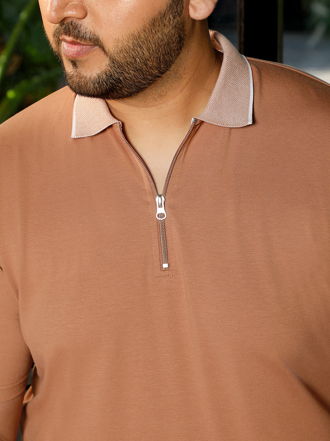 Men Tan Solid T-Shirt
