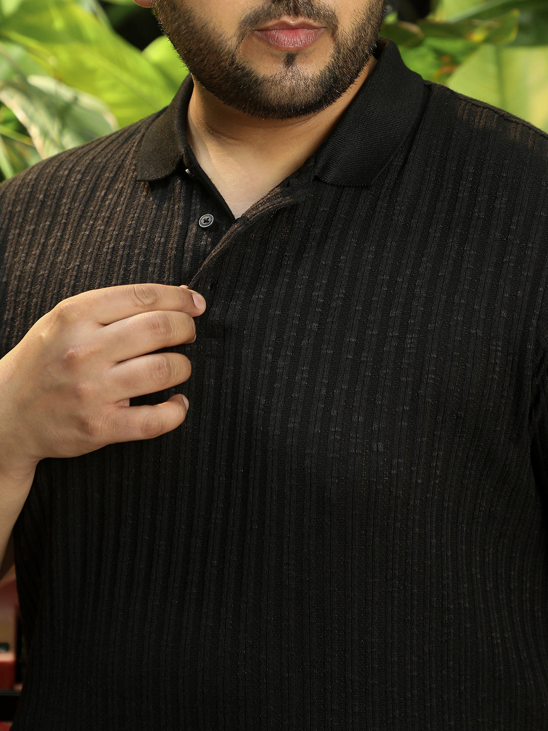 Men Black Textured T-Shirt