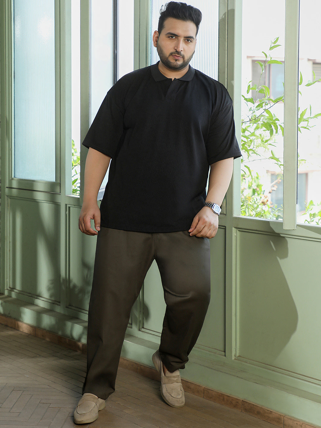 Men Black Textured T-Shirt