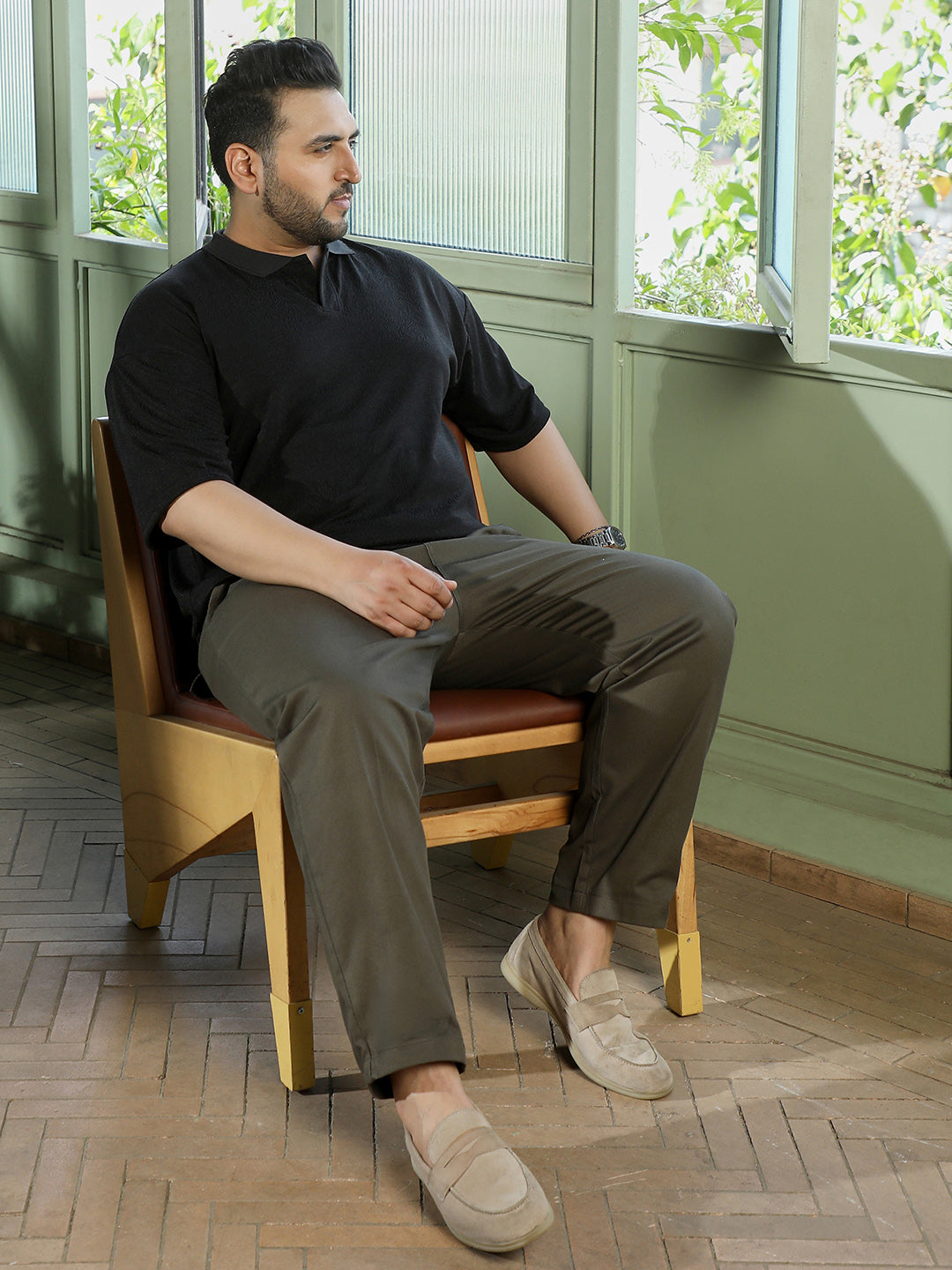Men Black Textured T-Shirt