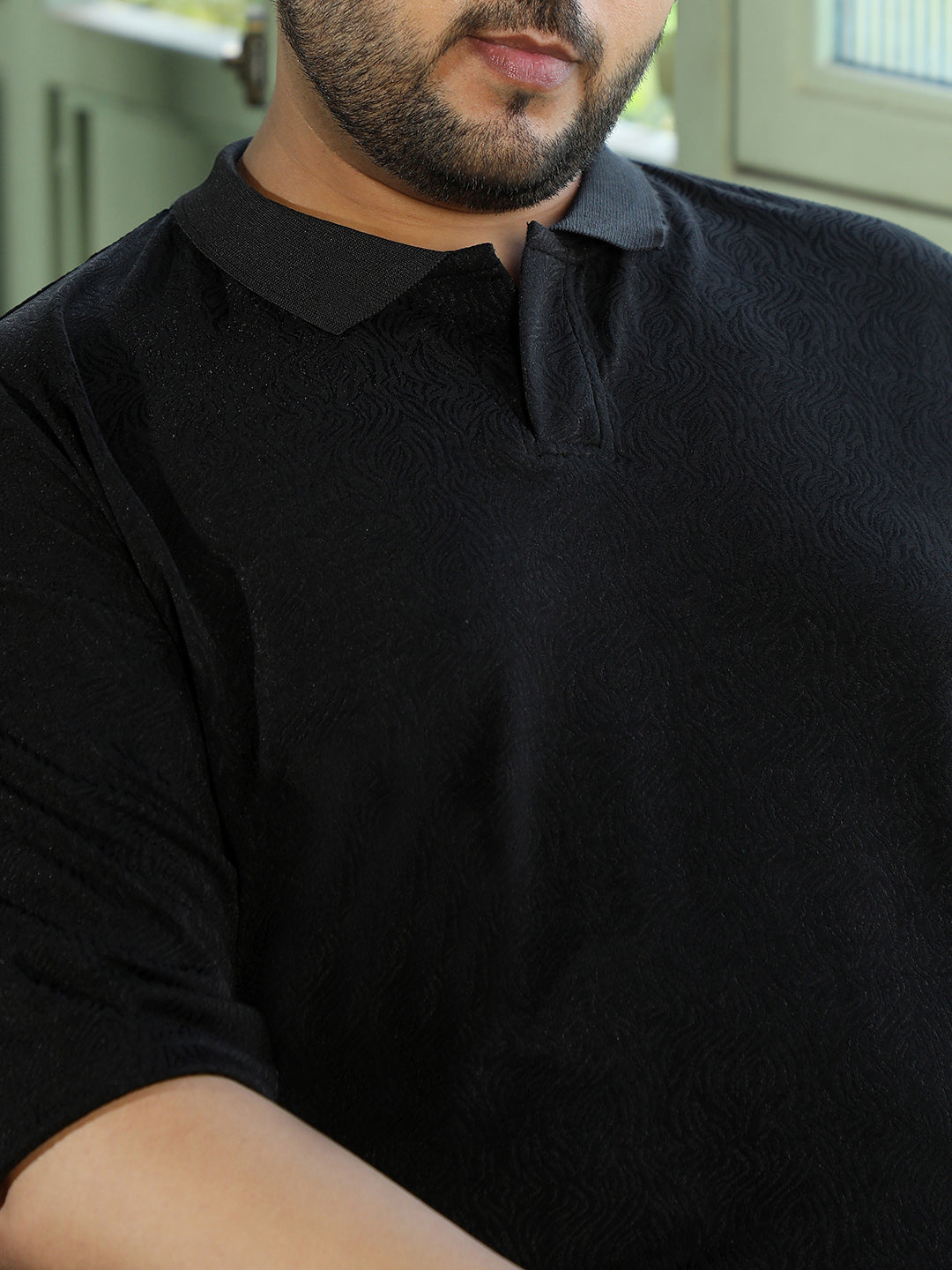 Men Black Textured T-Shirt