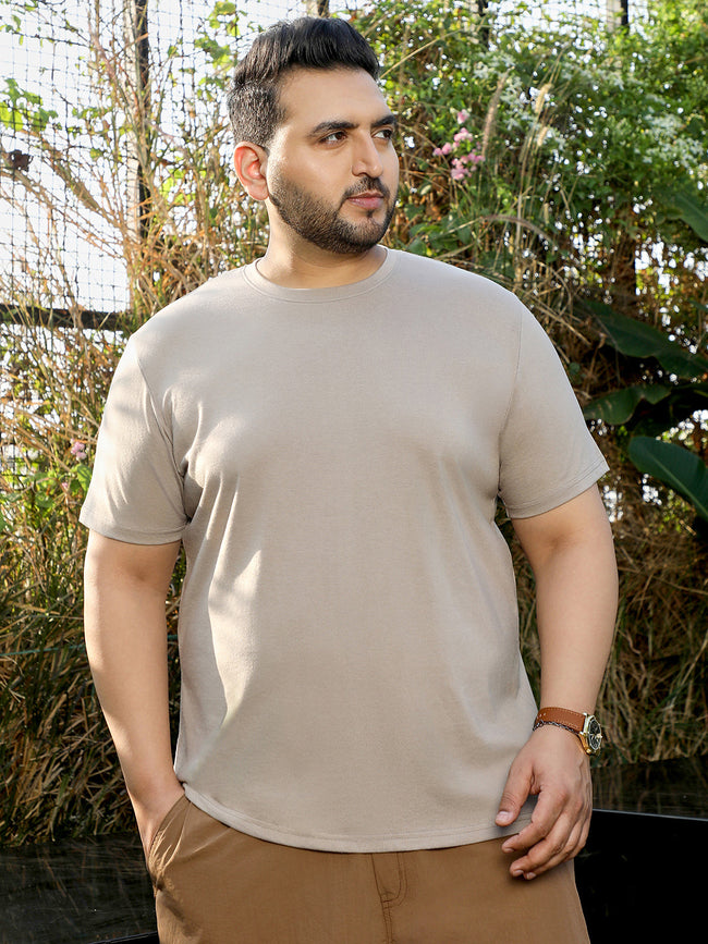 Men Beige Solid T-Shirt