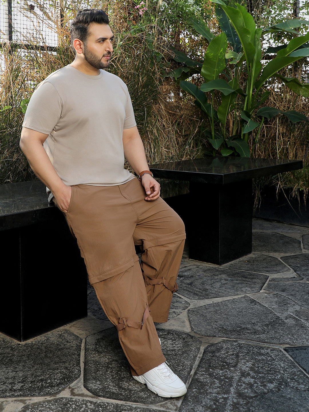 Men Beige Solid T-Shirt
